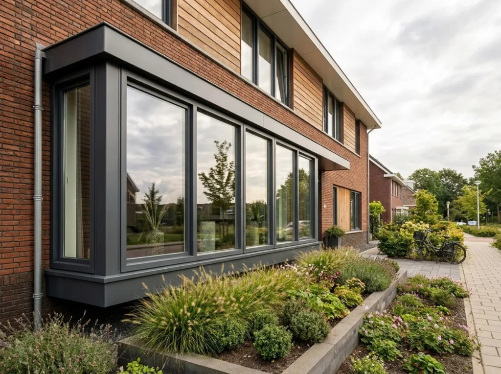 Slanke raampartij van een moderne woning
