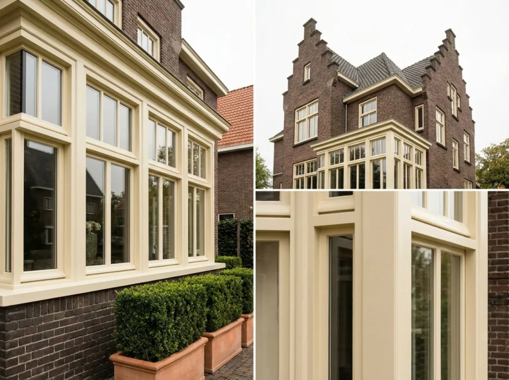 Nieuwe houten kozijnen van een Nederlandse villa