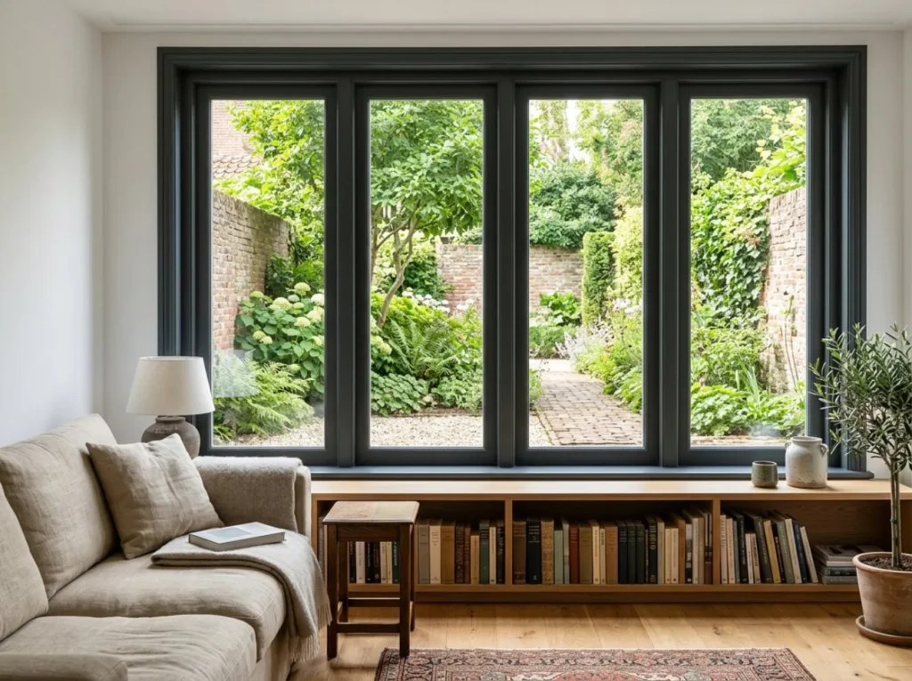 Woonkamer met nieuwe houten kozijnen