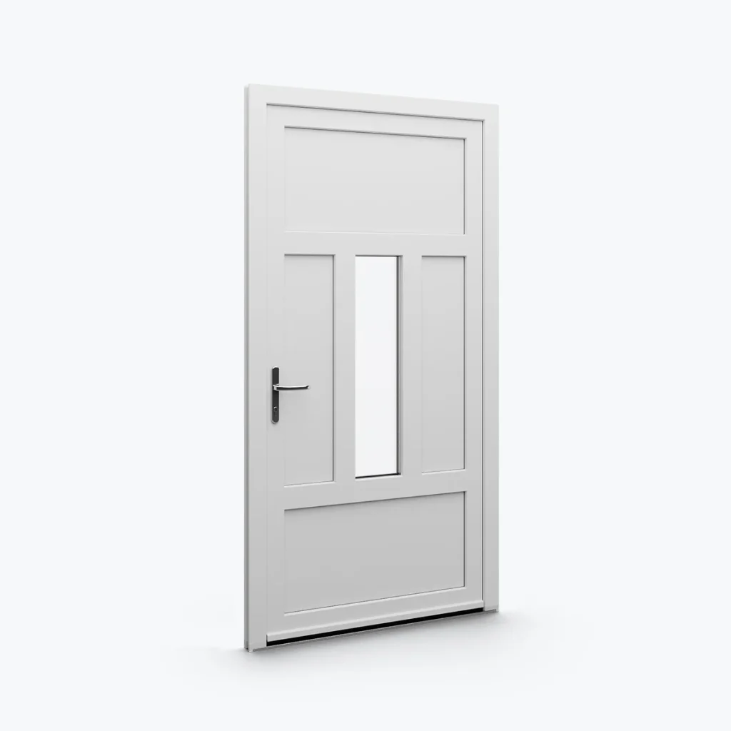 Witte kunststof deur met bovenlicht en glasvak, model 25