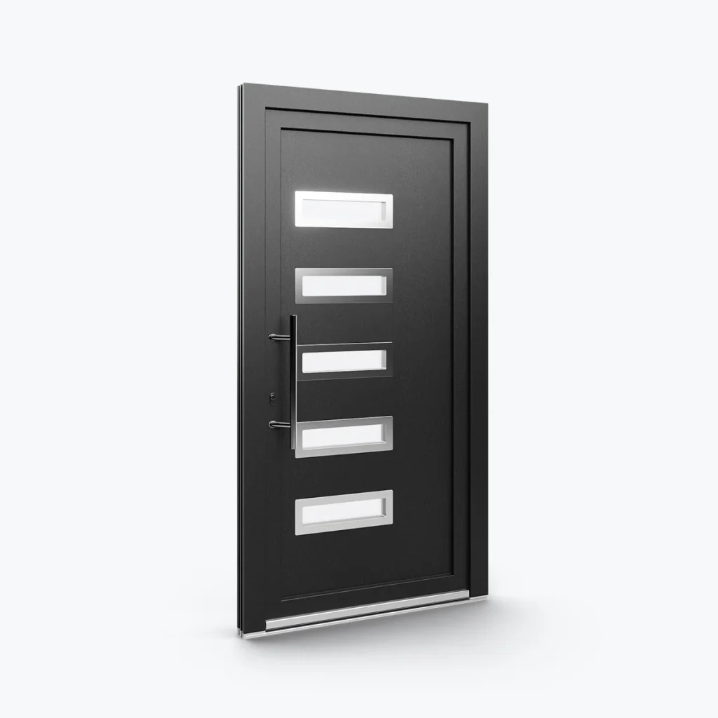 Zwarte kunststof deur met vijf horizontale glasvakken, Ekoline 20 inox
