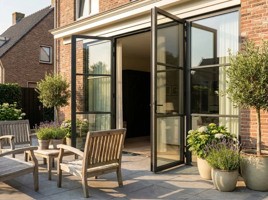 Openslaande tuindeuren naar een terras