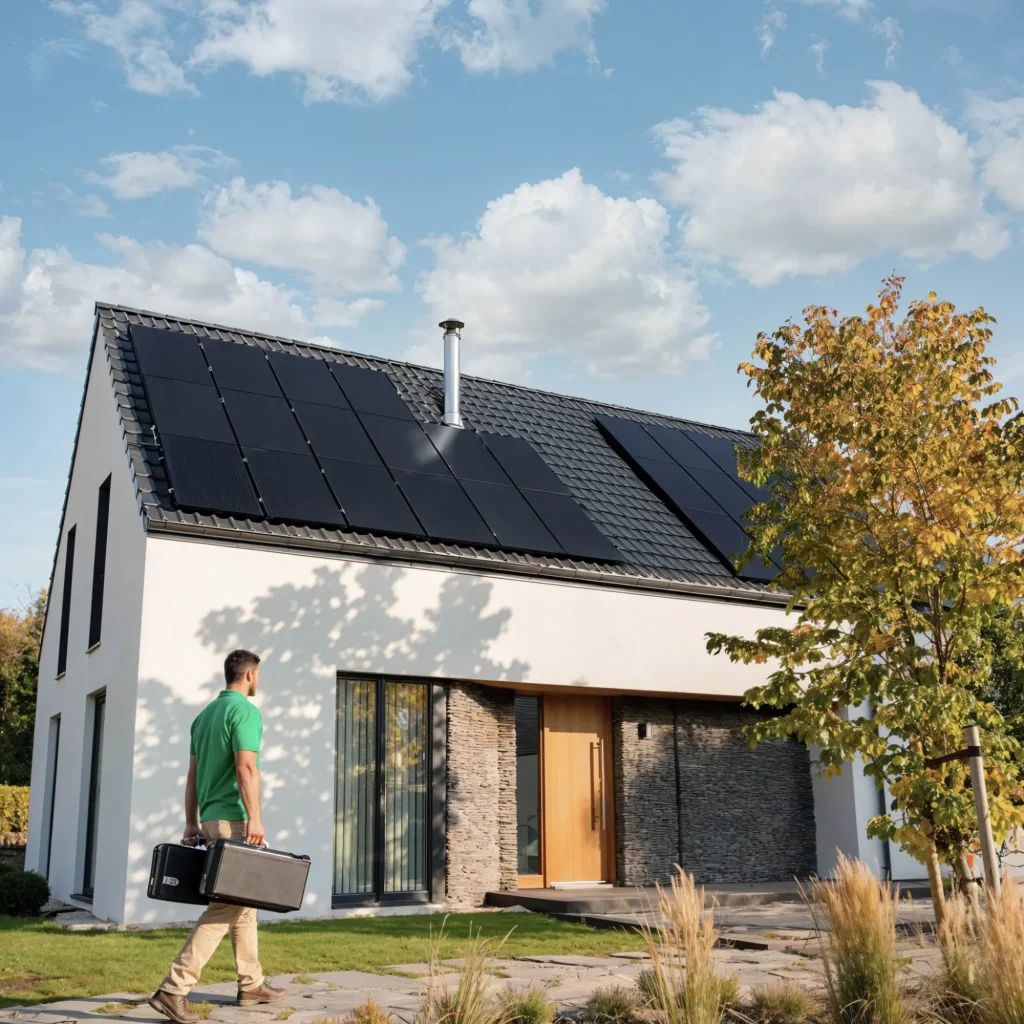 Monteur installeert zonnepanelen
